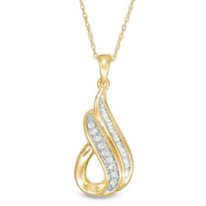 1/5 CT. T.W. Baguette & Round Diamond Teardrop Pendant in 10k Gold